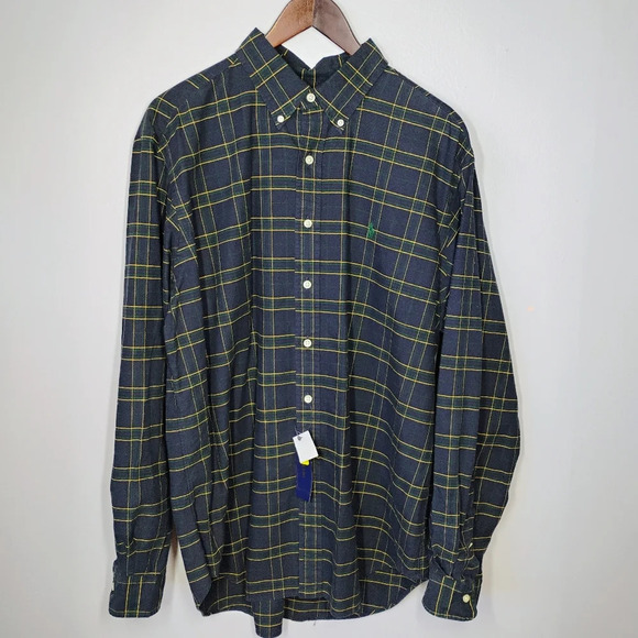 Ralph Lauren Green Navy Blue Plaid Classic Fit Long Sleeve Button Down Shirt XL - Picture 1 of 16